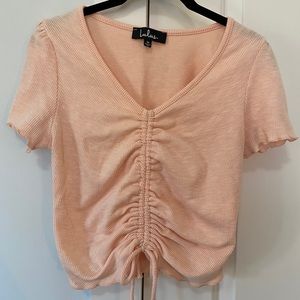 Light Pink Lulu’s Cinched V-Neck Tee